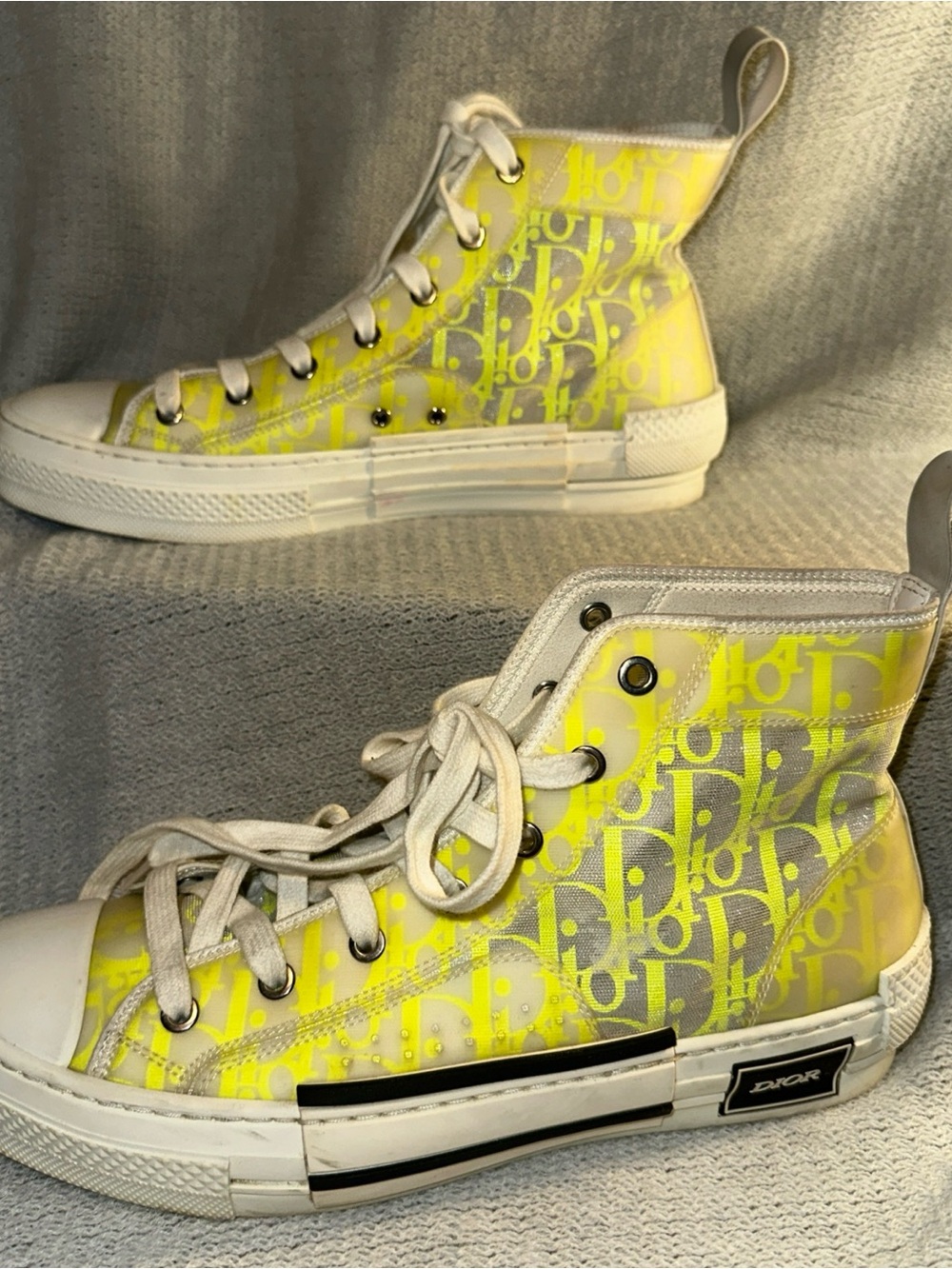 Dior High-Top Sneakers in Yellow and White Monogram - Picture 6 of 11
